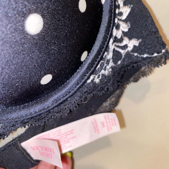 Victoria’s Secret Push Up Bra size 34C Black with white Poka Dots - Picture 2 of 3